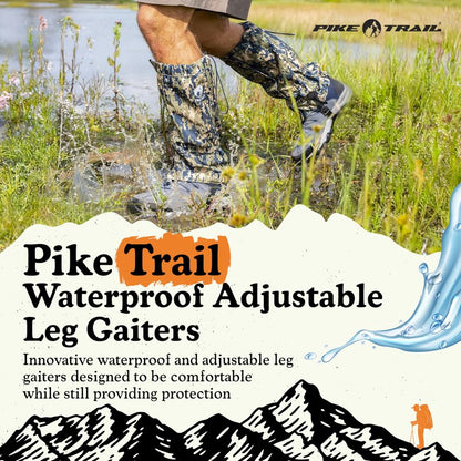 Pike Trail Adjustable Leg Gaiters - Lightweight, Waterproof - Leg Guards for Men & Women - Hiking Essentials Ideal for Hunting, Trekking & Fishing - Black - 1 Pair