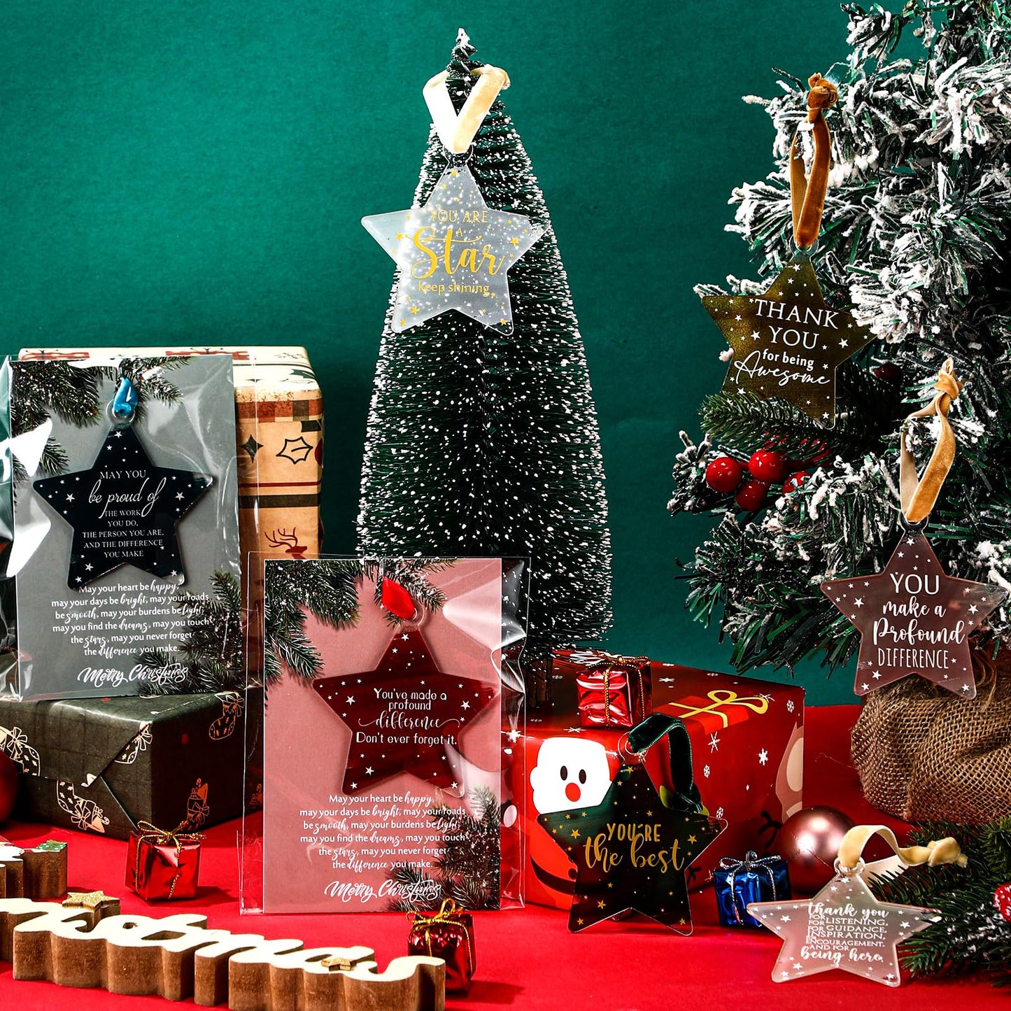 Colingmill 20 Sets Thank You Gifts Office Christmas Ornament for Team Acrylic Xmas Hanging Plaque with Card Employee Appreciation Gift for Coworker Nurse Teacher Staff Group Xmas Tree Decor (Vivid)
