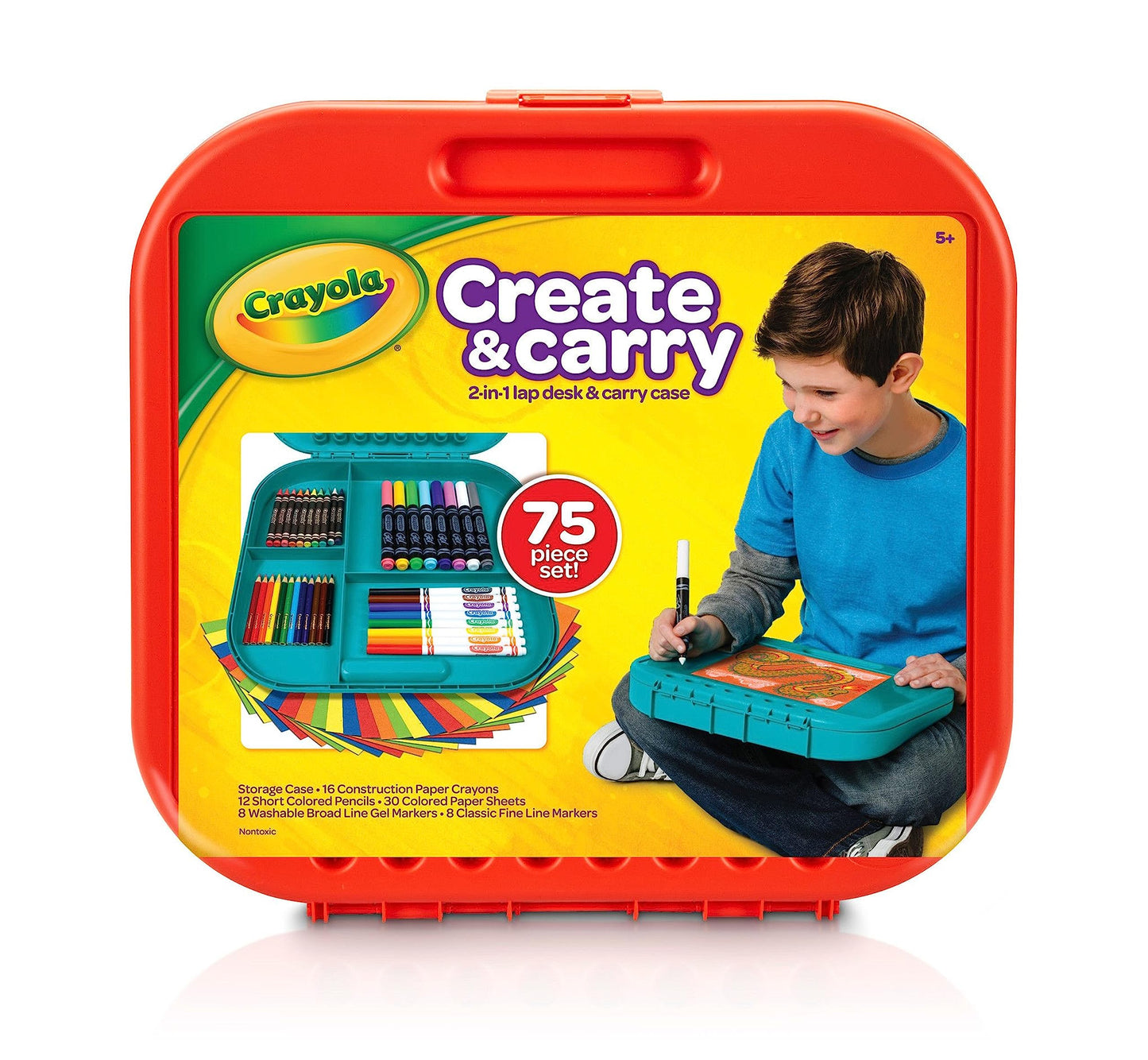 Crayola Create 'N Carry Travel Art Set for Kids (75pcs), 2-in-1 Lap Desk & Carrying Case, Essential Easter Basket Stuffers, Art Supplies Kit, Spring Crafting, Gift for Kids
