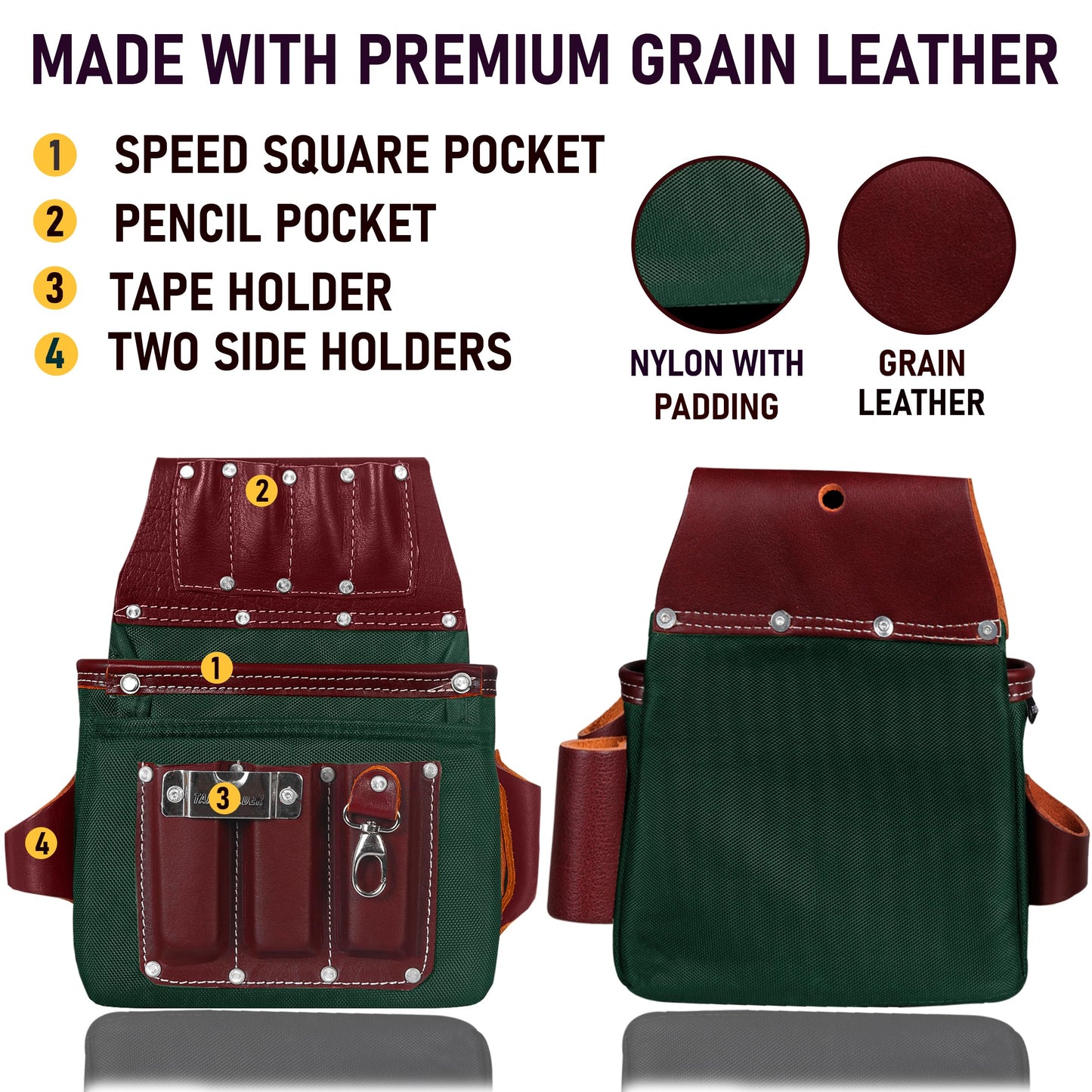 FUERI Electrician's Heavy Duty 26 Pocket Leather-Nylon Tool Belt & Bag Combo for Men, Comfort Back Support Padded Belt, 2 Large Storage Capacity Pouches, Best for Framers, Carpenter, Roofing