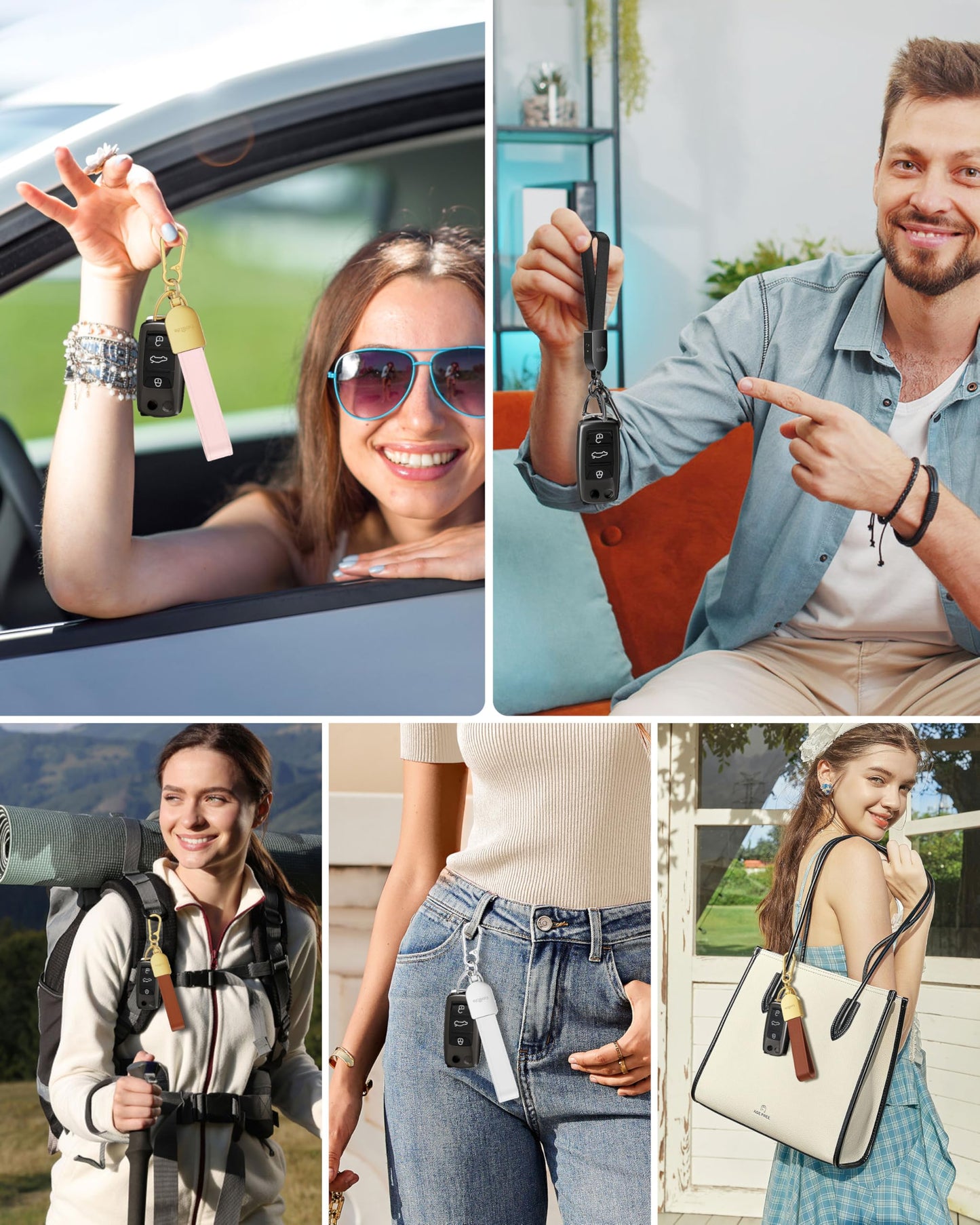 Keychain, Works with Apple Find My, Leather Car Keychain for Women and Men, Car Key Fob Holder, Key Chain with GPS Tracker, Anti-Lost Smart Keys Finder, Rechargeable, Brown