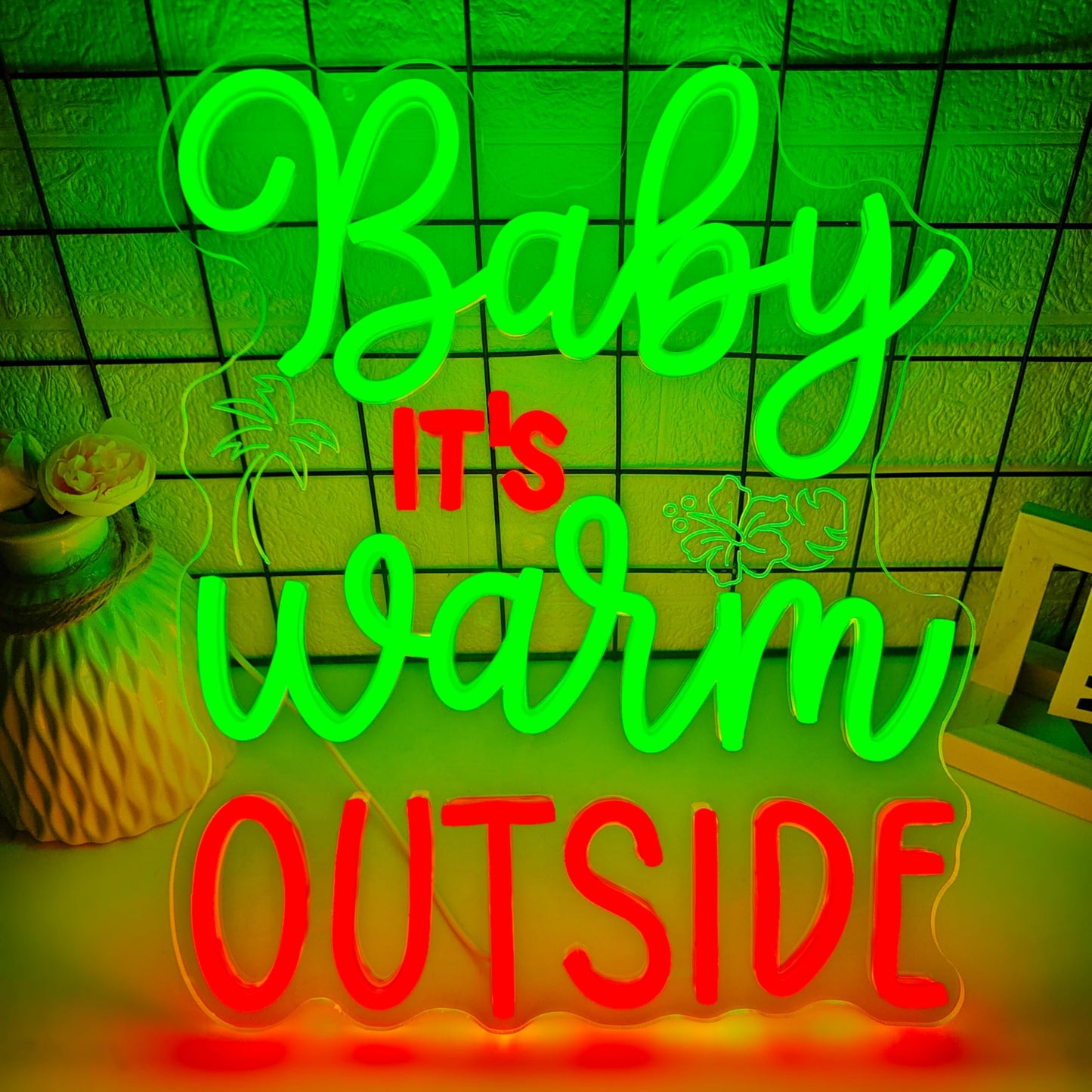 Christmas in July Neon Sign for Wall Decor Baby It’s Warm Outside Neon Sign Led Sign Dimmable Xmas Neon Light Signs Hawaiian Light Up Signs for Holiday Bar Home Summer Christmas Party Decoration