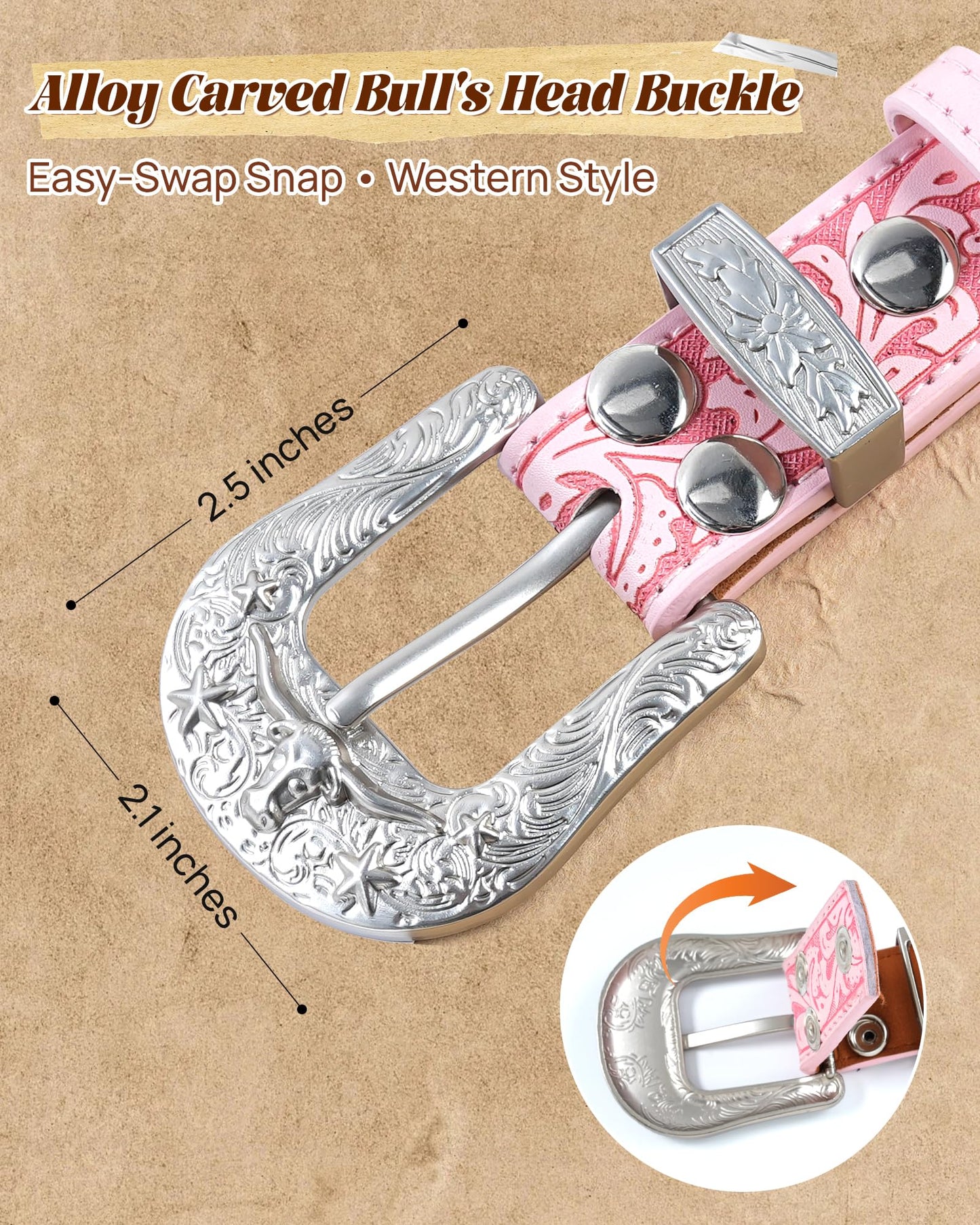 Kajeer Kids Western Belt for Boy,Cowboy Leather Belt Vintage Engraved Embossed Buckle Western Belts for Jeans Gifts