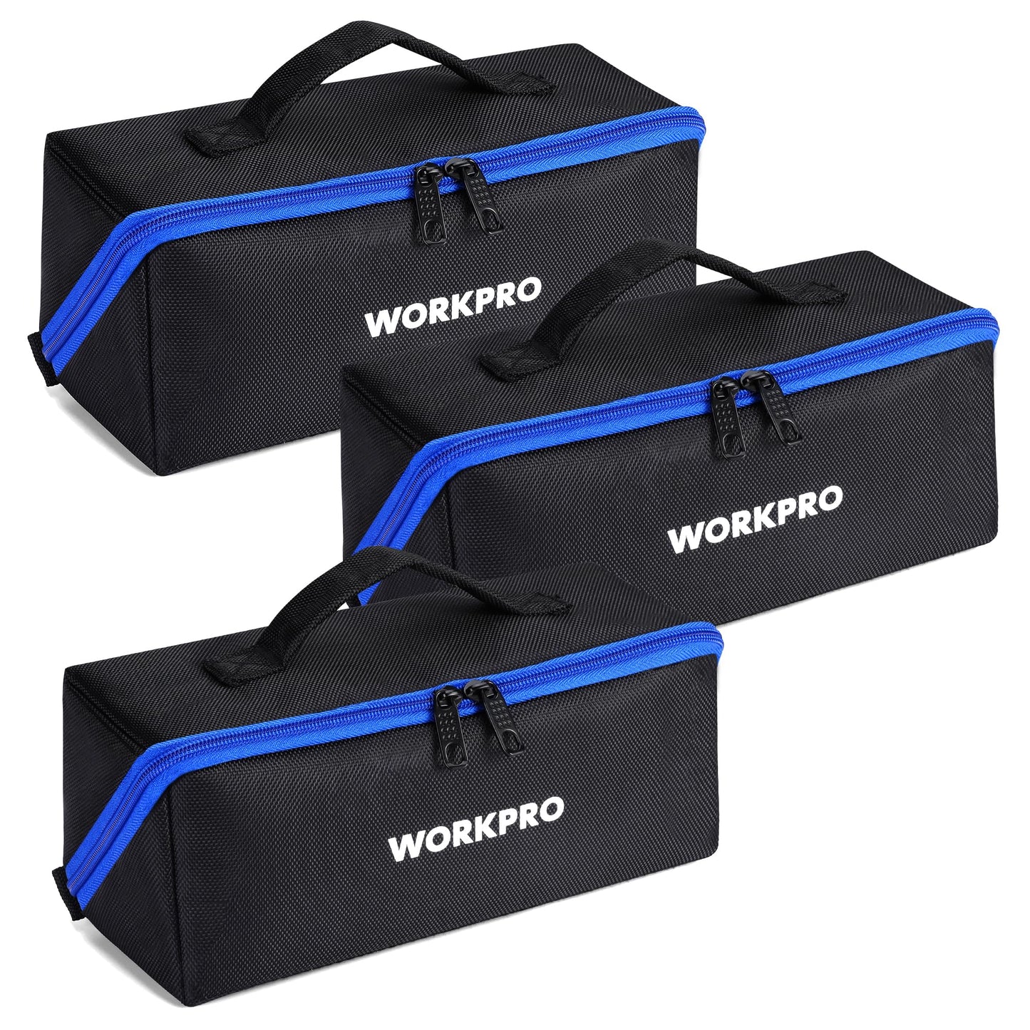 WORKPRO Tool Bag with Zipper, 10" Utility Wide Mouth Heavy Duty Tool Storage Bag, Multipurpose Zipper Tool Pouch Tote Bag for Organizer 3-pack