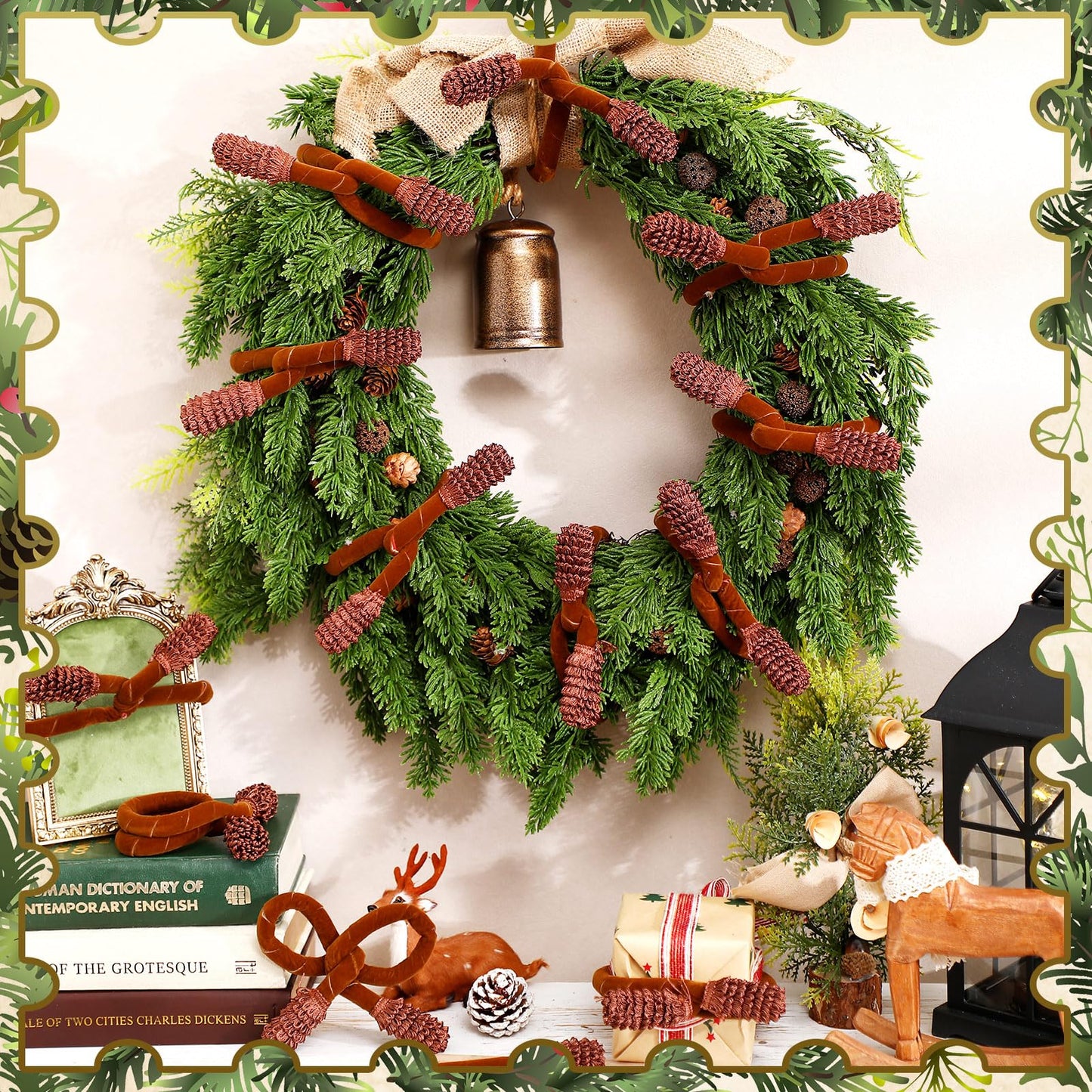 Jutom 16 Pcs 20 Inches Christmas Velvet Garland Ties Decorative Banister Twist Ties Reusable and Flexible for Xmas Light Banisters Home Stairways Railings Decoration(Brown)
