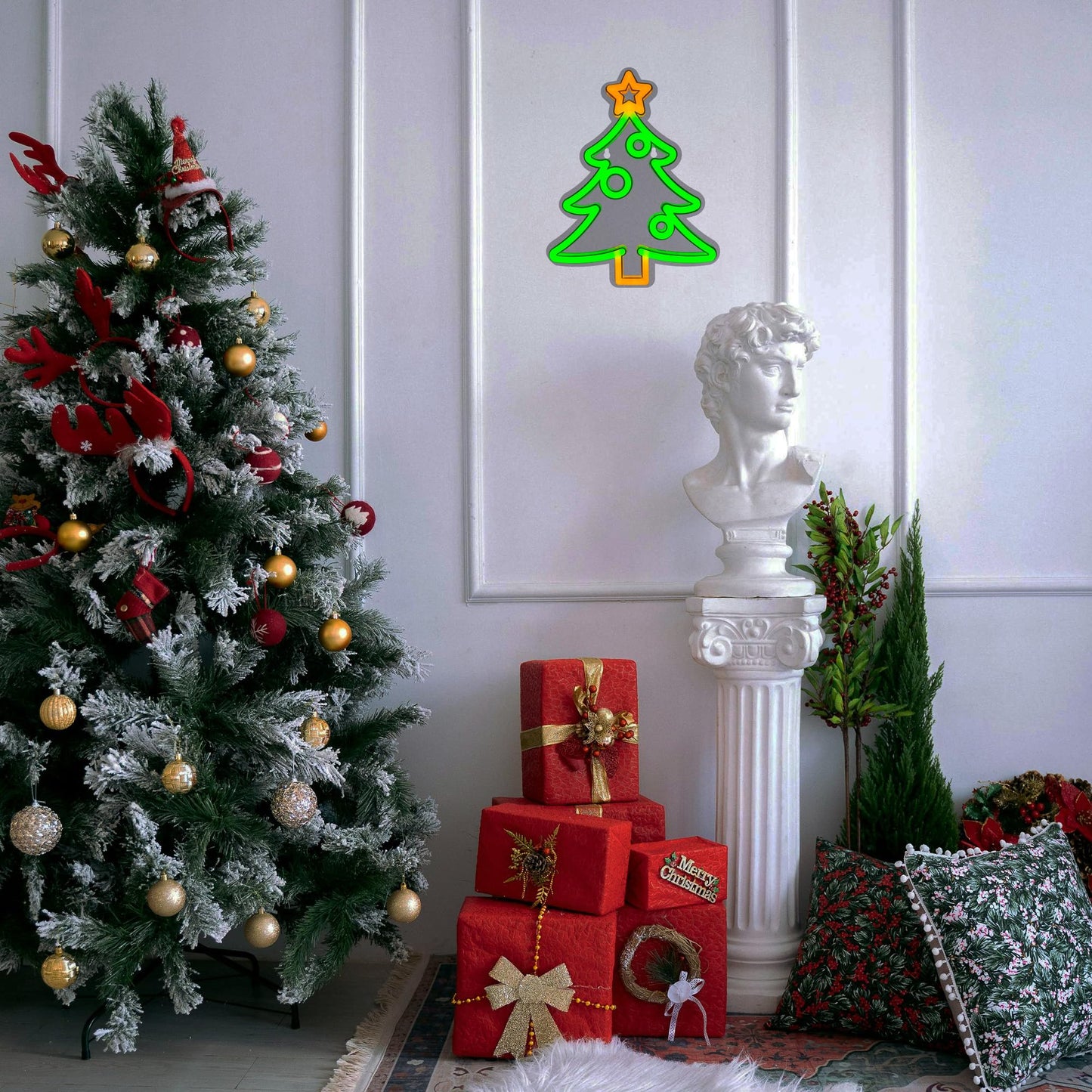 Christmas Tree Neon Signs,Adjustable Brightness Led Lights Sign Christmas Decorations,USB Powered Neon Sign for Wall Decor Xmas Gifts Home