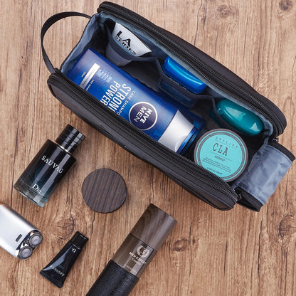 ZEEMO Travel Toiletry Bag for Men, Extra Large Water-Resistant Double-Sided Full-Open Dopp Kit, Versatile Organizer for Shower and Hygiene Accessories, Bathroom Essentials, Cosmetics, Black
