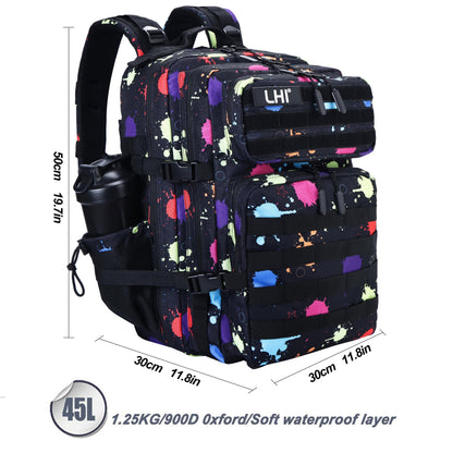 LHI Military Tactical Backpack for Men and Women 45L Army 3 Days Assault Pack Bag Large Rucksack with Molle System - Fluorescent Tie Dye