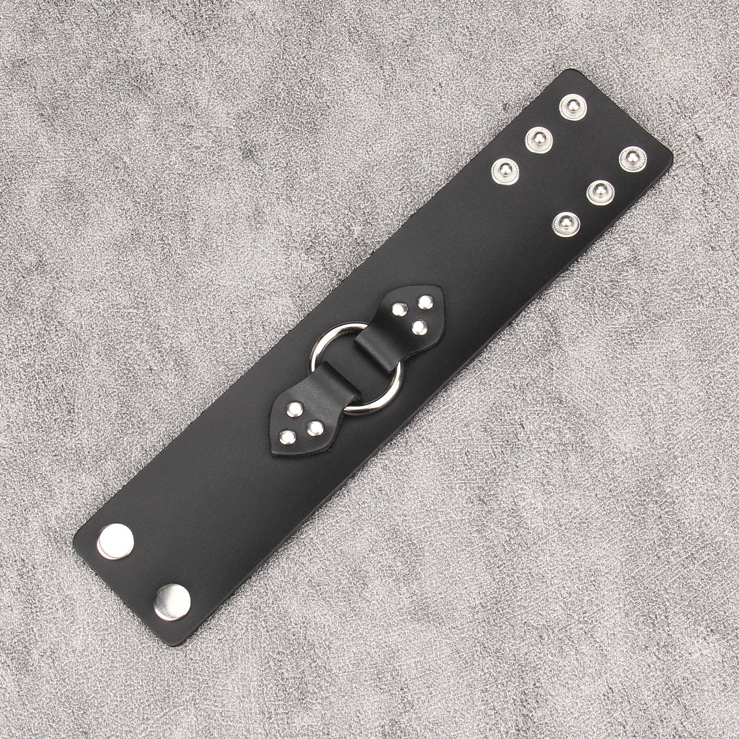 Jeilwiy Mens Cuff Bracelet Punk Rock Bracelets Black Leather Bracelet for Men Women Plain Punk Leather Snap Bracelets