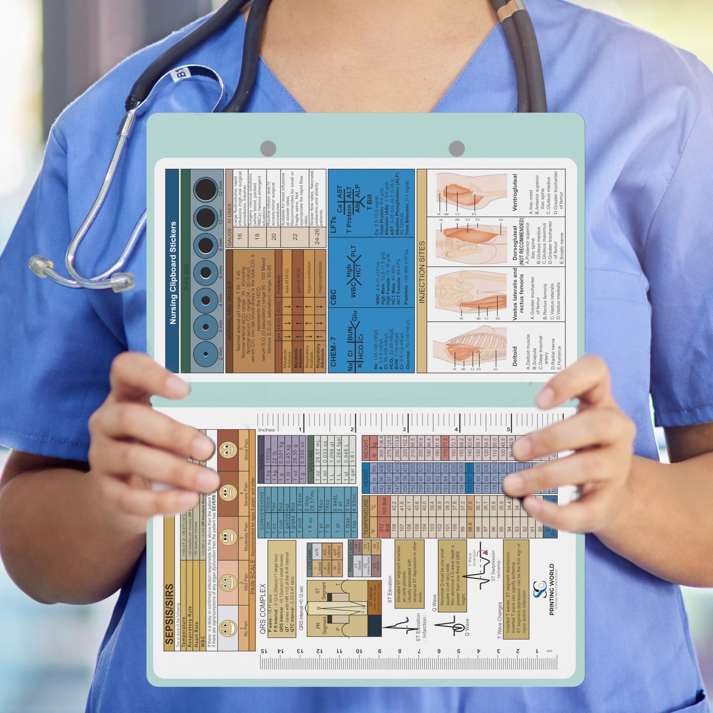 Nursing Clipboard with Nursing and Medical Edition Cheat Sheets Nursing School Essentials - Aluminum Foldable Nurse Clip Boards Essential Accessory for Efficient Patient Care (Mint)