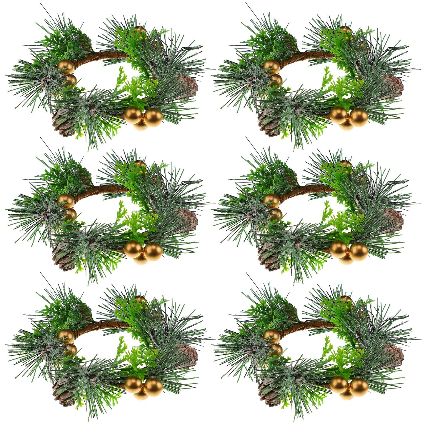6 Pcs Christmas Candle Ring 4.7 Inch Mini Christmas Wreaths for Home Cabinets Artificial Berry Candle Rings with Pine Cones Small Wreaths for Home, Wedding, Christmas Holiday Table Decoration