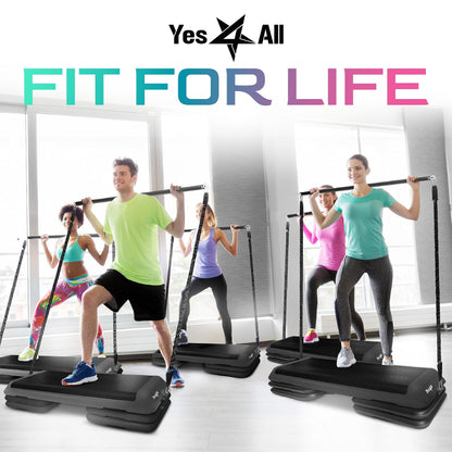 Yes4All Adjustable Workout Aerobic Exercise Step Platform Health Club Size with 4 Adjustable Risers Included and Extra Risers Options