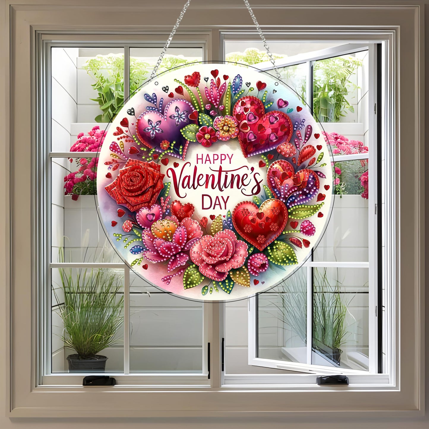 JJFox Diamond Art Hanging Kit for Adult,Special Shaped Rhinestone,DIY Acrylic 5D Diamond Art Painting Window Pendants Home Garden Wall Hanging Kits Hanging Ornament,Double Sided. (Love)