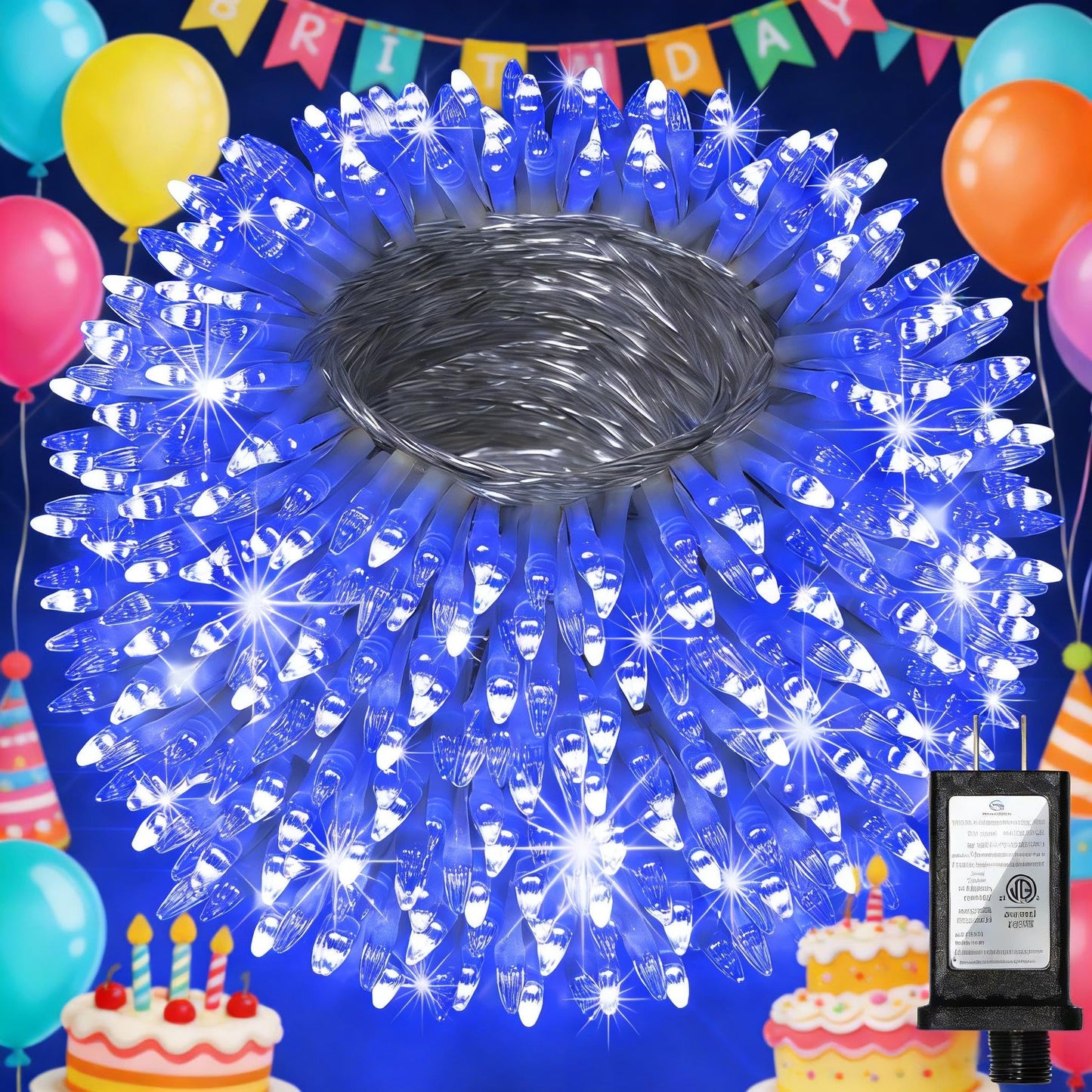 300 LED Blue Birthday Party Decorations String Lights with 12 Modes Timer Dimmable, Waterproof Connectable Christmas Tree Lights, 75FT Fairy Lights for Bedroom, Outside, Ocean Party, Xmas Decor