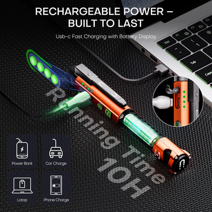 PASIION EDC Flashlight Rechargeable,800 Lumen Small Flashlight with Magnetic Clip & Base, 11 Modes LED Flashlight,Glass Breaker&Bottle Opener, USB-C Flashlight for Working,Home and Emergency