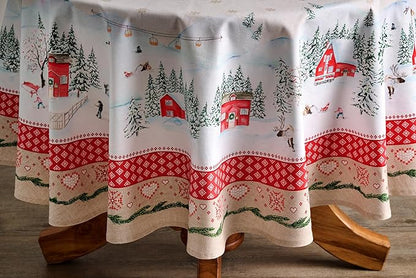 Maison d' Hermine Table Cloth Round Table 100% Cotton 69 Inches Fall Tablecloth Reusable Everyday Use for Thanksgiving Christmas Decorations Dining Farmhouse Party (Rural Christmas)