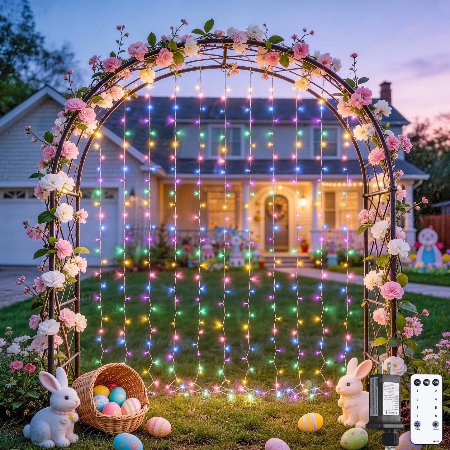 JMEXSUSS 300LED Easter Decorations Curtain Lights with Remote, 9.8x9.8ft Easter Sting Lights Plug in for Bedroom Wall Window Party Backdrop Porch Patio Garden Yard Indoor Outdoor Decor