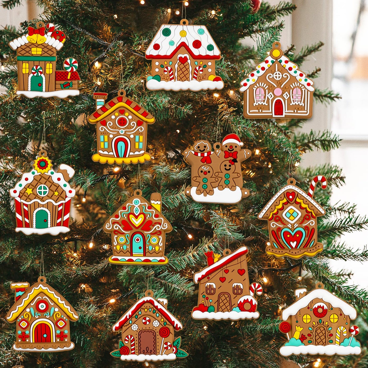 Gingerbread House Ornaments Christmas Tree Decoration - 24pcs Gingerbread House Christmas Decorations Hanging Ornaments for Holiday Xmas Tree Home Decor