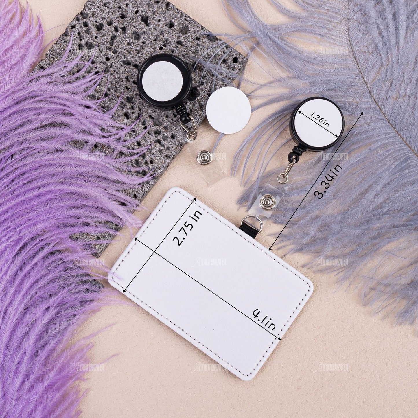 AUEAR, 4 Pack Sublimation Leather ID Name Card Badge Holder with Retractable Badge Reel for Office Business