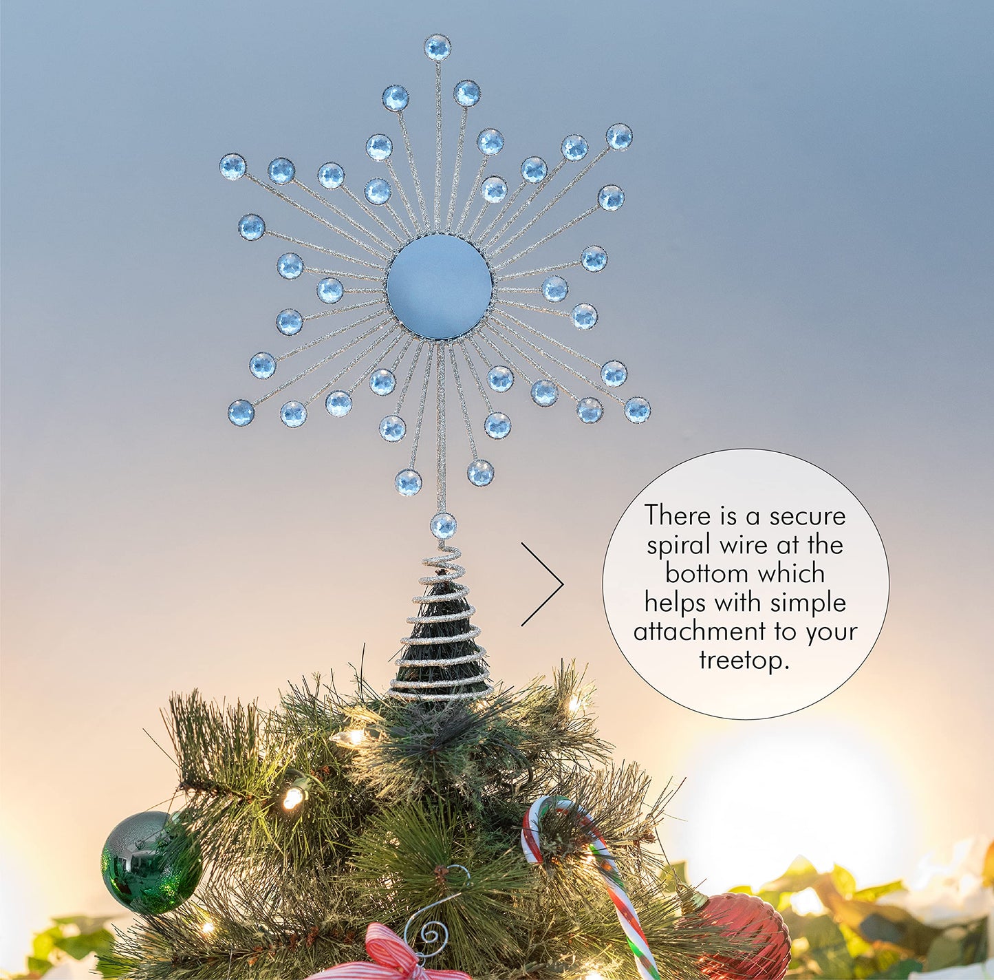 Ornativity Jewel Star Tree Topper - Gold Glitter Sparkling Metal Wire Xmas Star Topper with Sparkly Gem Finish Christmas Tree Top Holiday Decor Ornament Decoration 12"