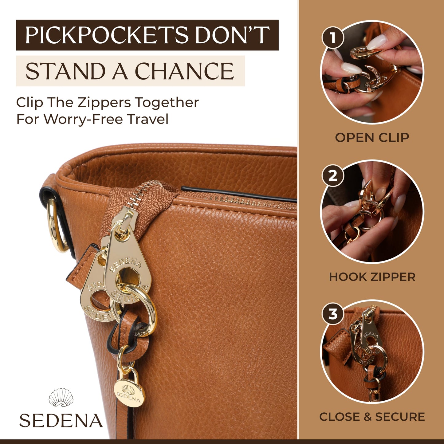 sedena Women’s 16” Laptop Tote Bag – Brown Vegan Leather Work Bag with Cupholder, RFID Pockets, Anti-Pickpocket Zipper, Travel Tote with Trolley Sleeve & Detachable Laptop Sleeve