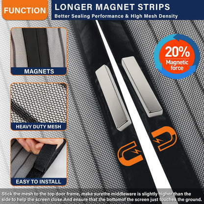 Magnetic Screen Door, Heavy Duty Door Screen Magnetic Closure Keep Bugs Out,Pet & Kid Friendly,Fit Door Size 32" x 82"