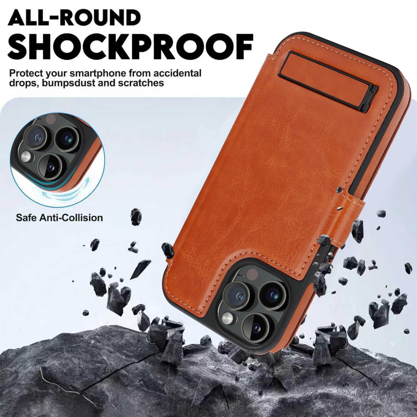 CIVICASE for iPhone 15 Pro Max Wallet Case with Stand,PU Leather Flip Credit Card Holder Slots (RFID Blocking),Compatible with Magsafe Magnetic Holder Phone Cover Women Men,Brown