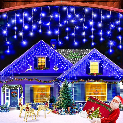 XURISEN 66ft Christmas Lights Decorations Outdoor, 640 LED 8 Modes Curtain Fairy Lights with 120 Drops,Plug in Waterproof Timer Memory Function for Christmas Holiday Wedding Party Decor(Blue)