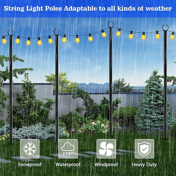 SINLEY 4 Pack String Light Poles,10 Ft Metal Poles with Fork for Outdoor String Lights,Outdoor Light Poles with Fork,Poles/Post/Stand for Outside,Patio,Deck,Backyard,Garden Wedding,Party (4 Pack)