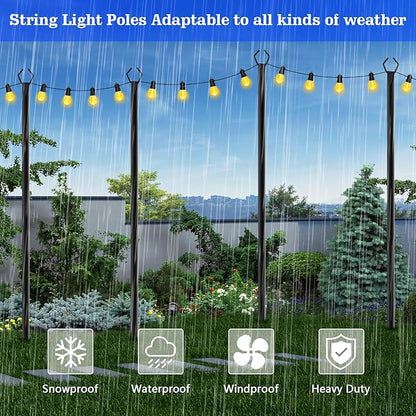 SINLEY 4 Pack String Light Poles,10 Ft Metal Poles with Fork for Outdoor String Lights,Outdoor Light Poles with Fork,Poles/Post/Stand for Outside,Patio,Deck,Backyard,Garden Wedding,Party (4 Pack)