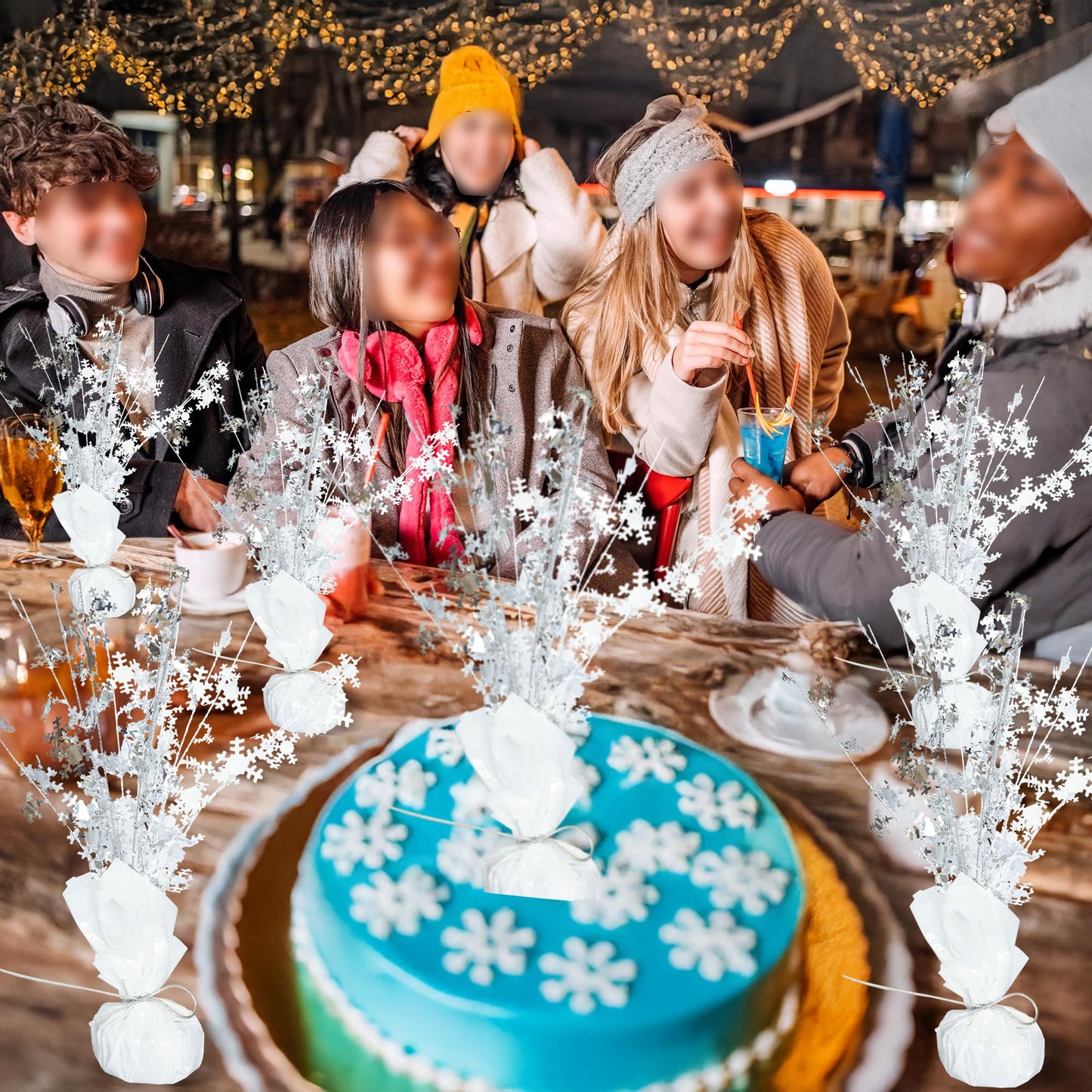 Gyufise 6 Pack Metallic Foil Spray Centerpiece Snowflake Table Decoration Burst Table Centerpieces Table Decor for Winter Wonderland Birthday Wedding Anniversary Holiday Party Supplies Silver White