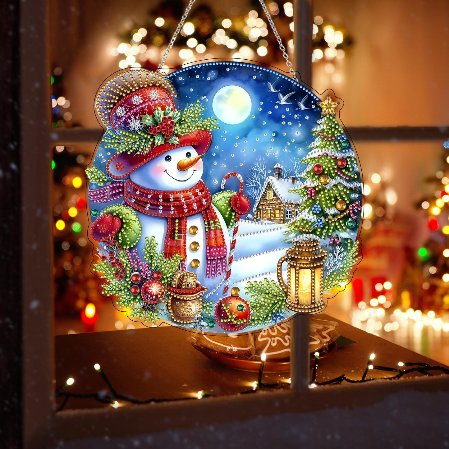 DIY Acrylic Diamond Art Painting Wreath Kits Special Shaped Rhinestone 5D Diamond Art Window Pendants Home Garden Wall Hanging Kits Hanging Ornament (Christmas Snowman-2)