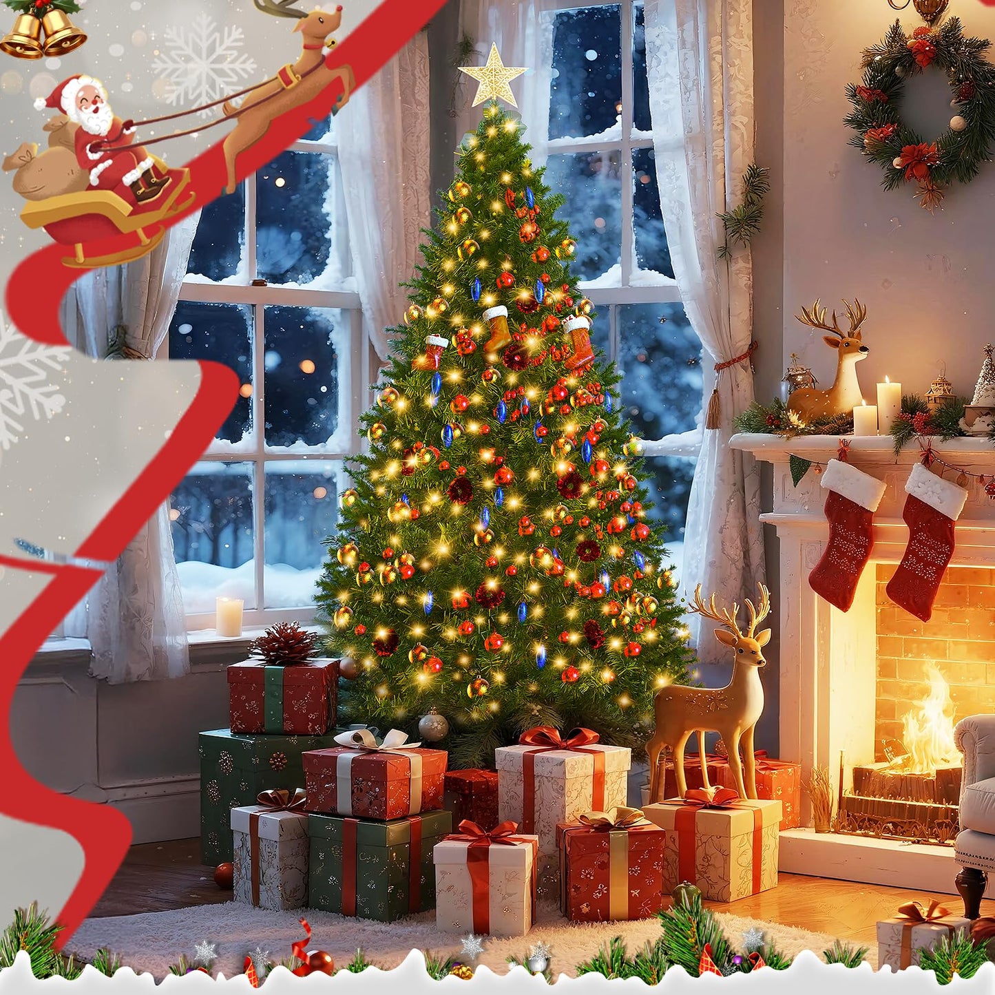 LEVELEVE Premium Pre-Lit 6FT Classic Artificial Holiday Christmas Tree w/1,000 Branch Tips,250 LED Lights for Home,Office,Party Decoration