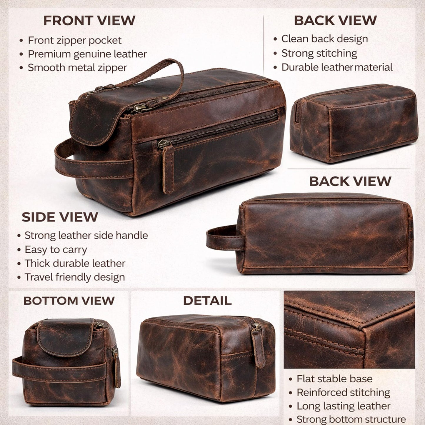 cuero Premium Buffalo Leather Unisex Toiletry Bag Travel Dopp Kit Vintage Travel Shaving & Dopp Kit For Men And Women