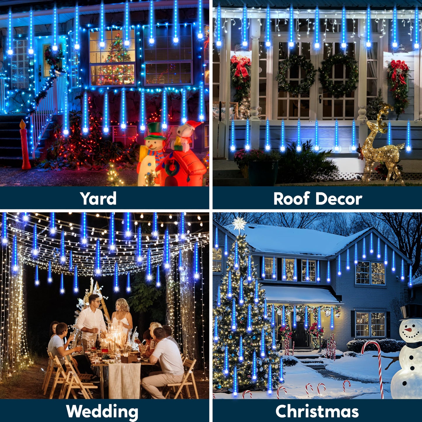 JOYIN Christmas Lights Outdoor,8 Tubes Meteor Shower Lights Blue,192 LEDs, Snowfall Icicle Cascading Rain Light for Christmas Tree Decorations, Wedding Party Holiday Decor