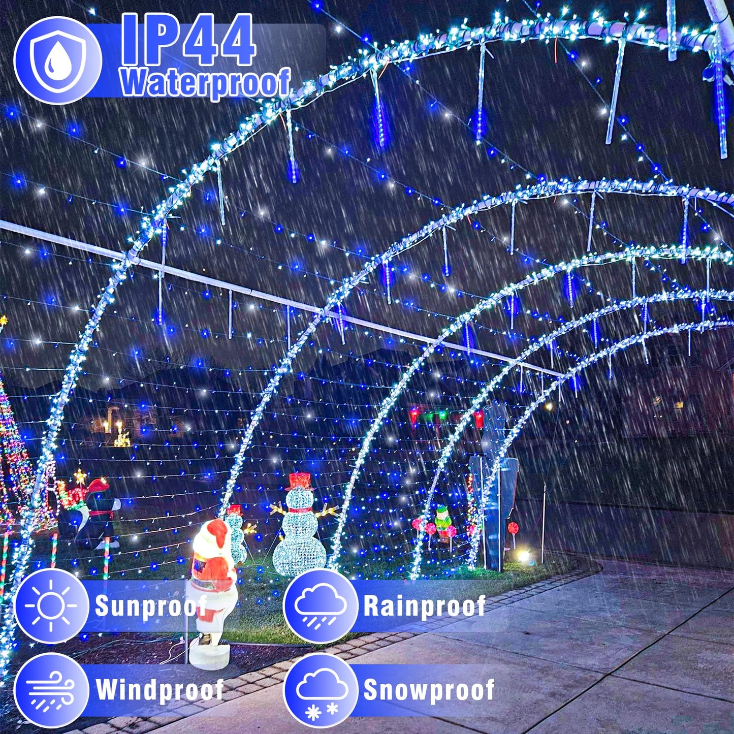 100FT 300 LED Outdoor String Lights, Plug in Connectable Christmas Lights Indoor Waterproof, 8 Modes String Lights for Outside Bedroom Home Xmas Tree Patio Yard Party Decorations, Blue and White