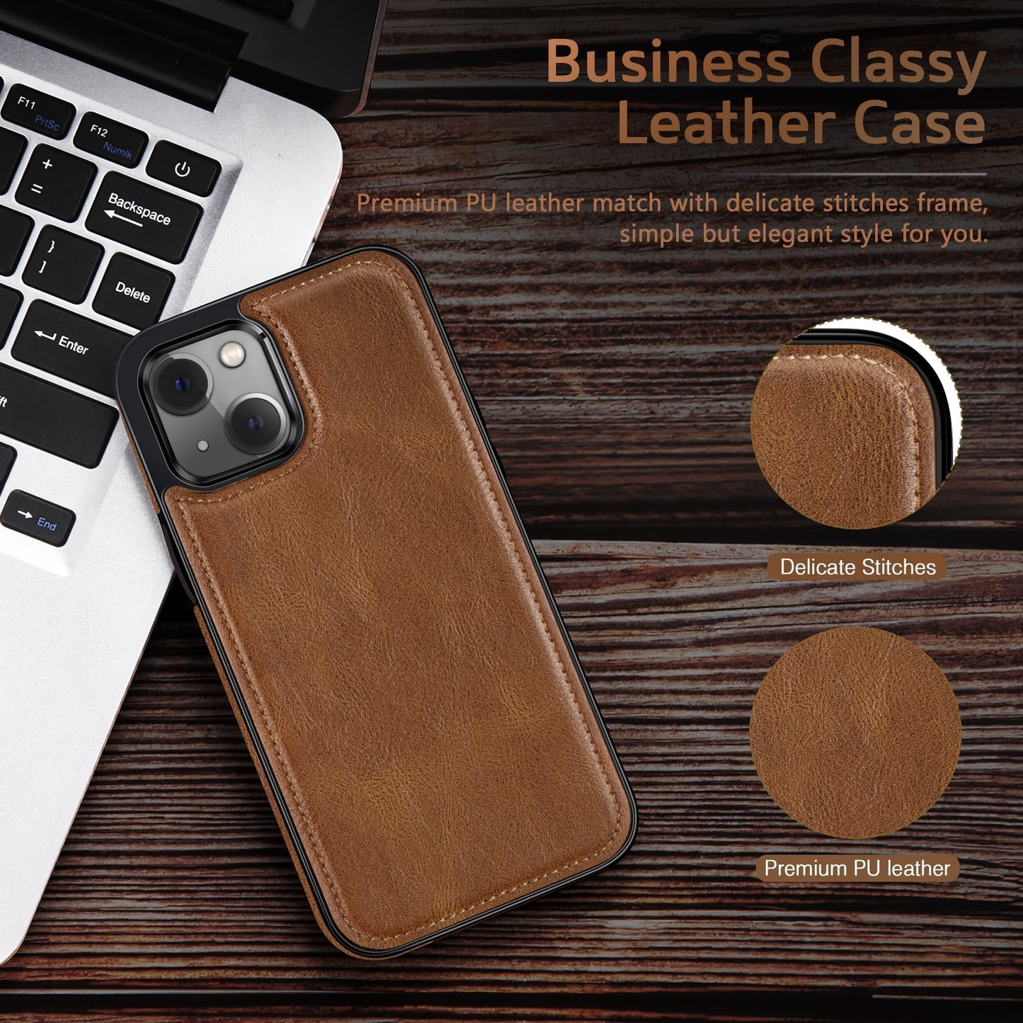 LOHASIC Compatible with iPhone 15 Case, Luxury Elegant Leather Business Classic Soft Grip Back Cover Full Body Protective Shockproof Back Cover Phone Cases for iPhone 15 6.1 inch - Brown