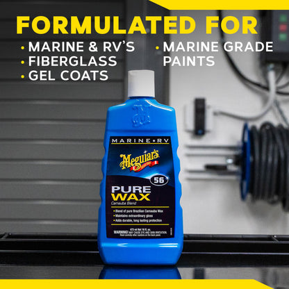 Meguiar's M5616 Marine/RV Pure Wax Carnauba Blend, Long-Lasting Liquid Wax for Protecting Gel Coat, Fiberglass, and Painted Marine/RV Finishes, 16 Oz Bottle