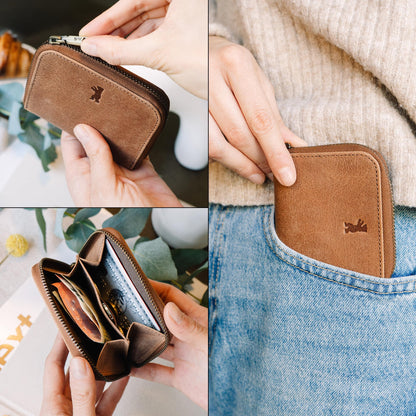 Berliner Bags Vintage Genuine Leather Small Wallet for Women and Men Braga, Change Purse, Mini Bifold Wallet for Cash and coins, RFID Blocking, Gift Box - Brown