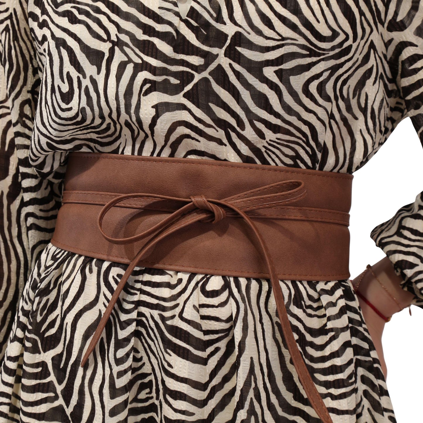 FASHIONGEN Obi Belt for Women – Wide Waist Belt in Faux Leather, MICA - Light Brown, Large/X-large