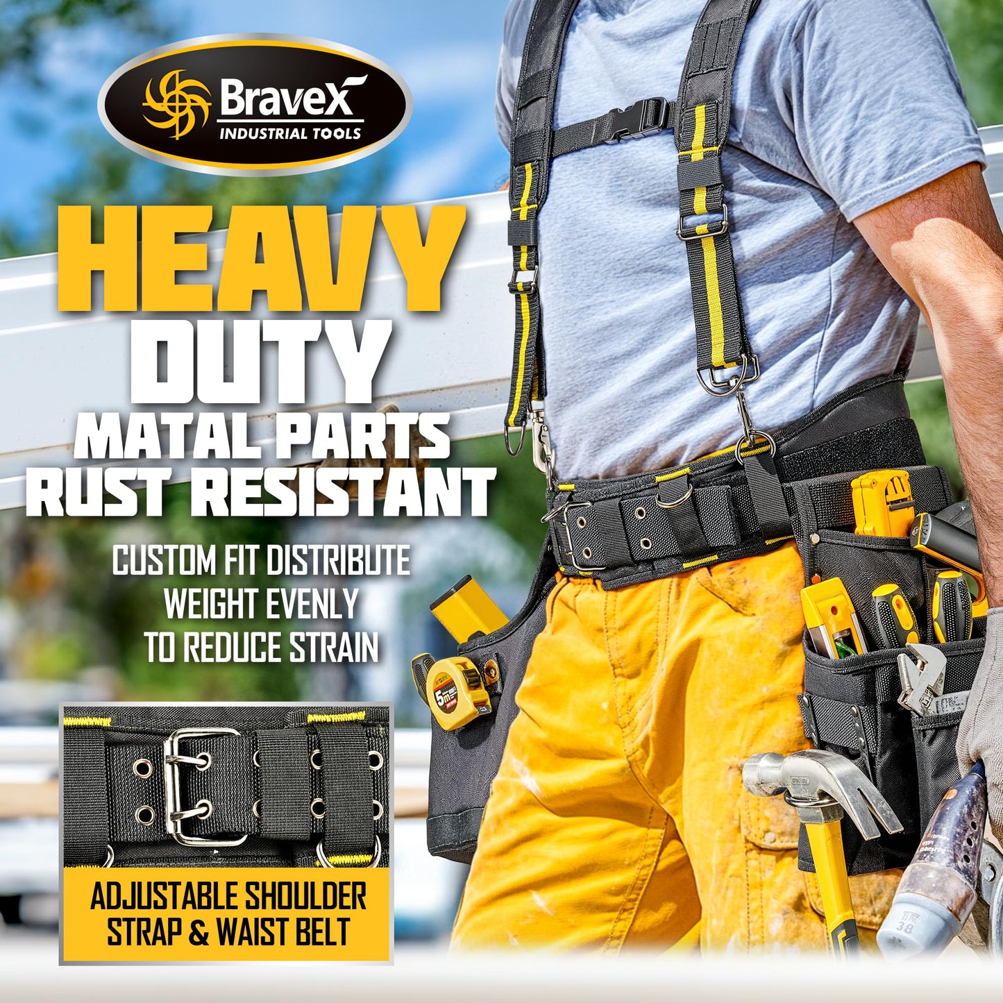 Bravex Tool Belt Suspenders, Tool Vest Pro Ultra 20 Bags H-Style Toolbelt 5 Combo Apron Tool Pouch For Framers Carpenter Electrician 1200D Ballistic Nylon
