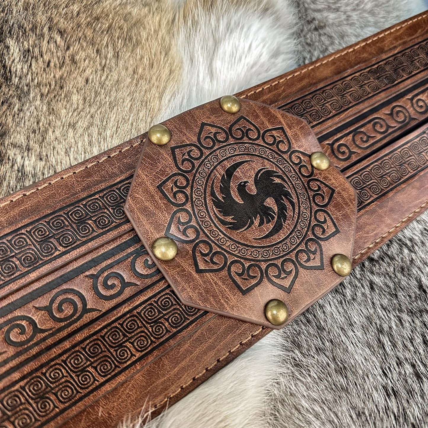 HiiFeuer Viking Wide Armor Corset Belt, Medieval Faux Leather LARP Costume (Brown)