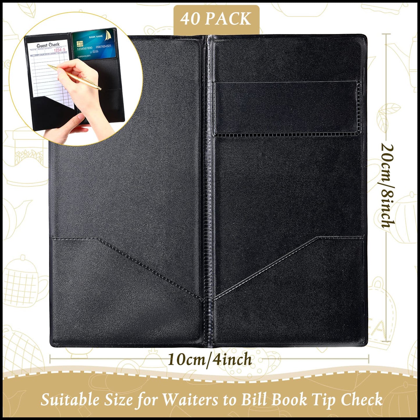 40 Pcs Check Presenters for Restaurants, Guest Check Card Holders Black Restaurant Bill Book Tip Holders with Gold Thank You Imprint Guest Checkbook for Servers Waitress Waiter