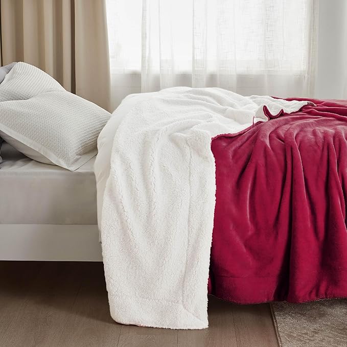 Bedsure GentleSoft Sherpa Fleece Blankets Queen Size for Bed - Thick and Warm Throw for Women, Soft Fuzzy Plush Queen Christmas Blanket for Winter, Red, 90x90 Inches