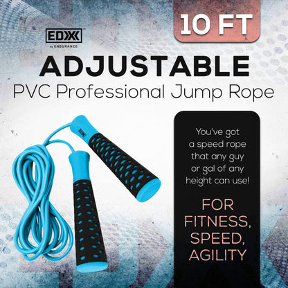 EDX Jump Rope for Fitness, Workout, Exersise - Tange-Free, Hand Grip | 10 ft, Blue