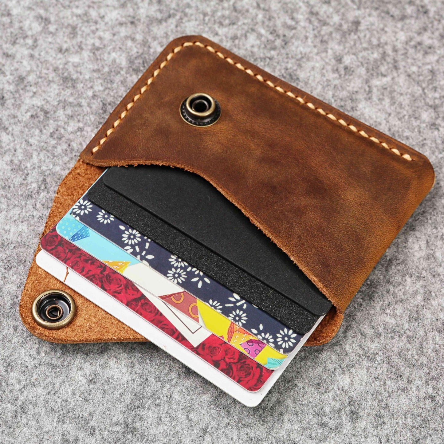 Leather credit card holder, credit card case, personalized business card holder case for men,mens slim wallet,Front Pocket Wallet - V07-LMXCFBA (Brown)