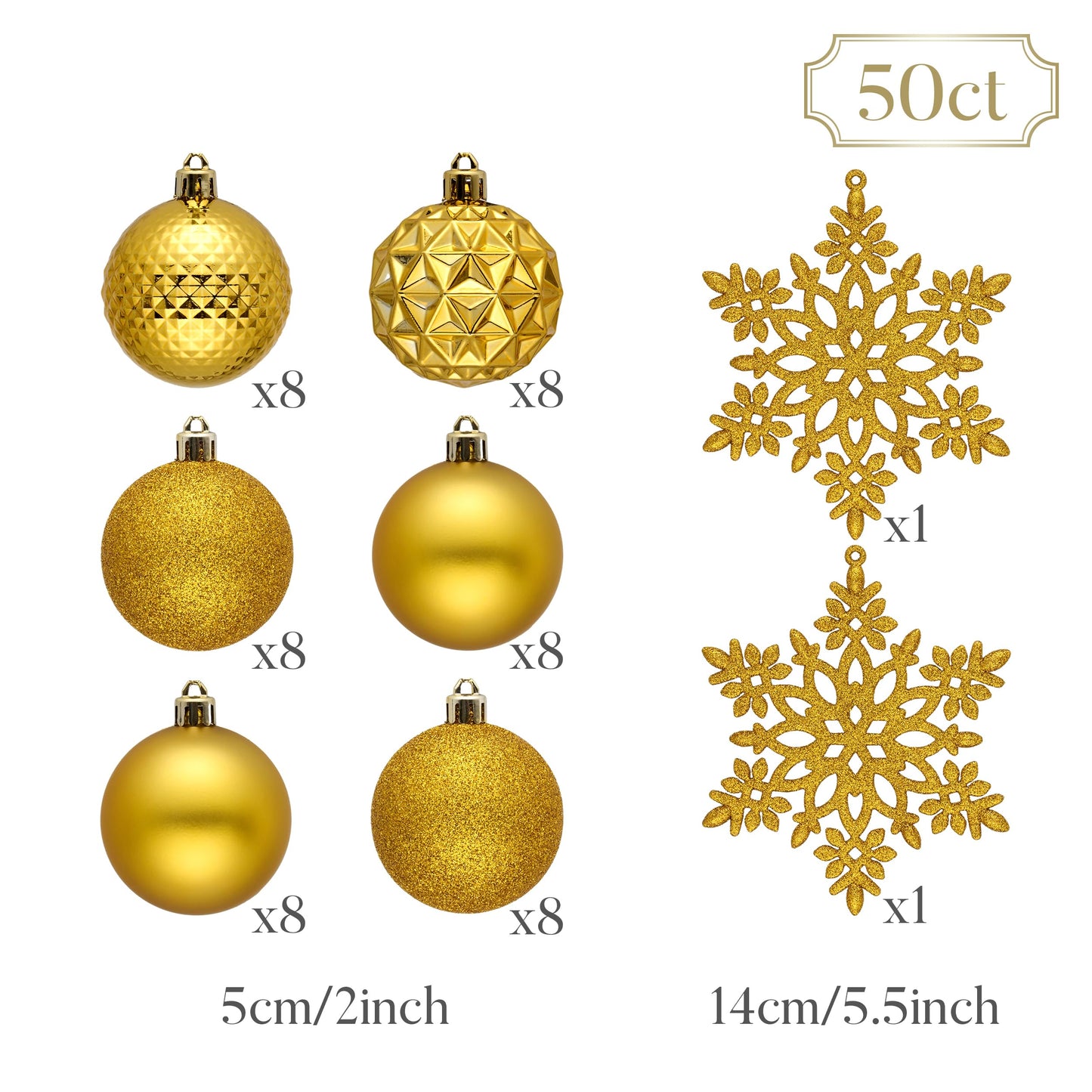 Valery Madelyn Christmas Tree Decorations Ornament Set, 50ct 2 Inches Gold Shatterproof Christmas Ball Ornaments Hanging Xmas Holiday Party Decor