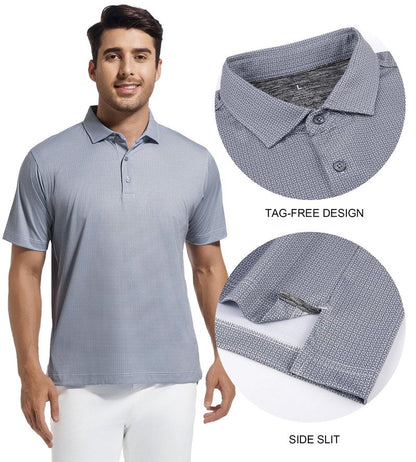 SAMERM Mens Golf Shirts Short Sleeve Dry Fit Performance Moisture Wicking Print Sport Polo Shirts for Men Casual，Black Dots，L
