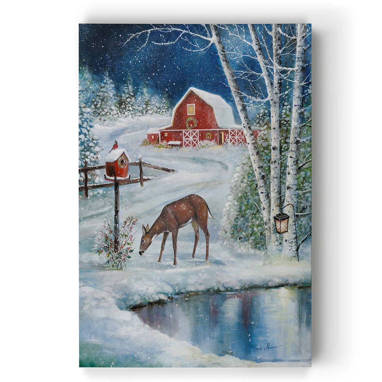 Renditions Gallery Abstract Christmas Decorations for Wall Holiday Skating Christmas Deer Canvas Art Wall Paintings for Bedroom Dining Living Room Office Home Kitchen Wall Decor - 32"X48" LT18
