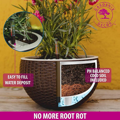 GARDENIX DECOR Self Watering Hanging Planter, 11'' Indoor, Brown, Coco Coir, with Water Level Indicator, Round, 1 Pack